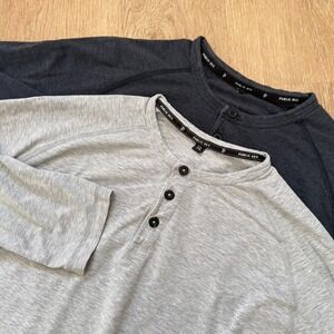 Public Rec Go-To Henley Shirt Mens XL Grey Navy Blue Long Sleeve Bundle